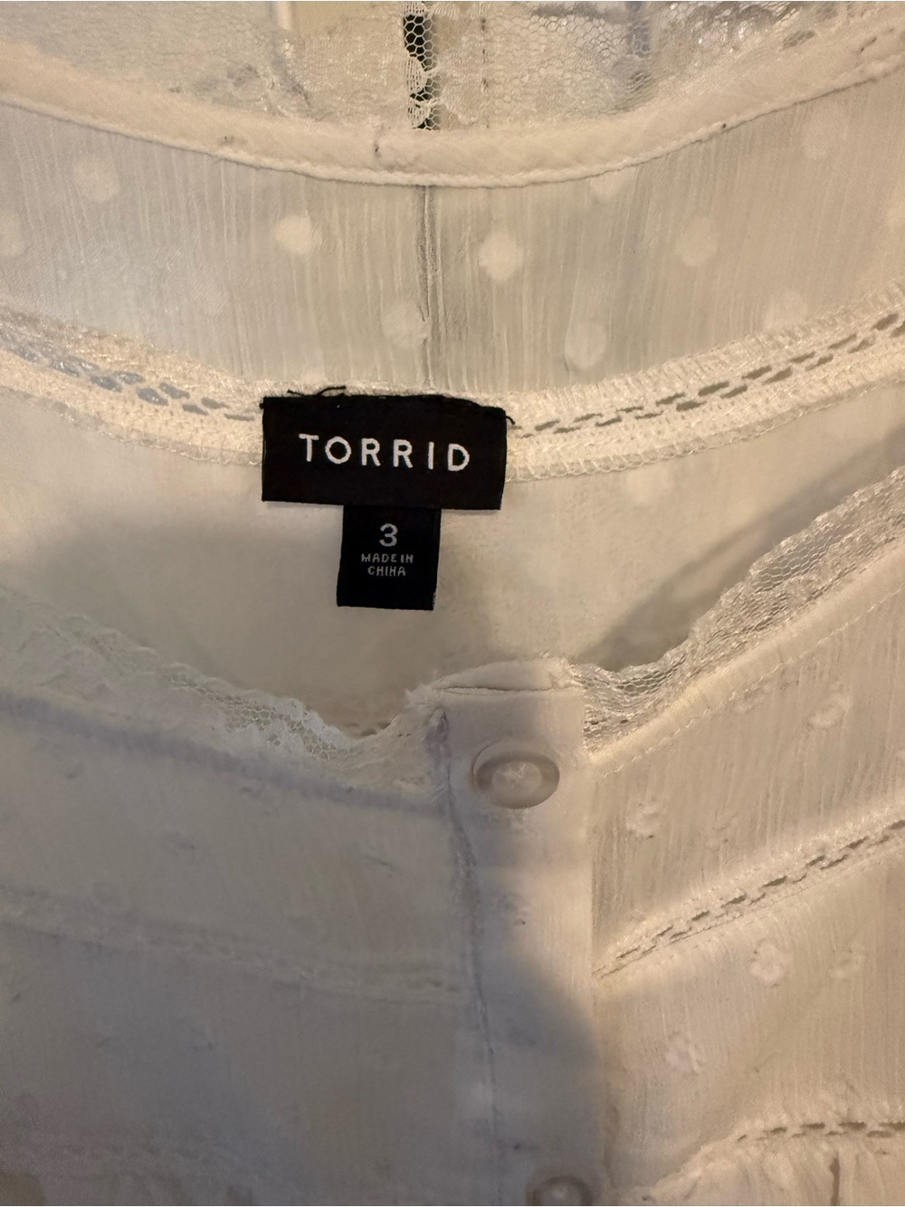 torrid White Swiss Dot Lace-Trim Button Blouse - Picture 2 of 4